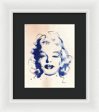 Load image into Gallery viewer, Blue Marilyn - Portrait of Marilyn Monroe Framed Print by Ryan Hopkins